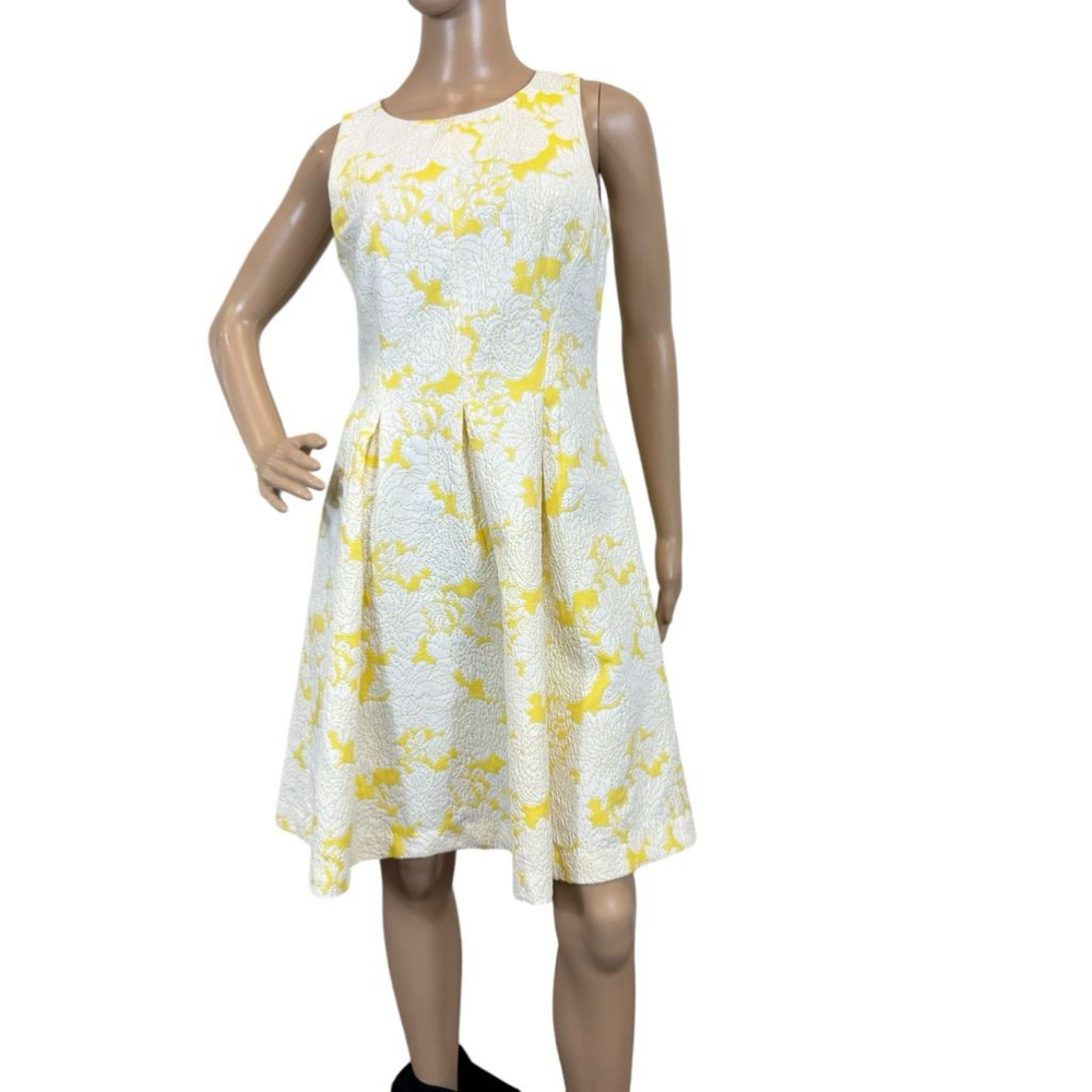 Women's J. Howard Yellow Floral Embossed Fit and Flare Dress Size 6